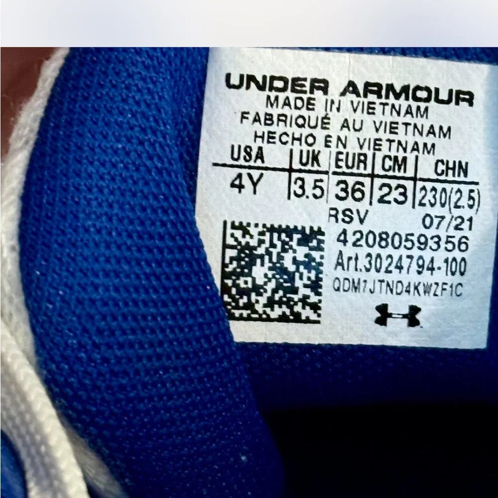 Under Armour Kids White and Blue Sneakers